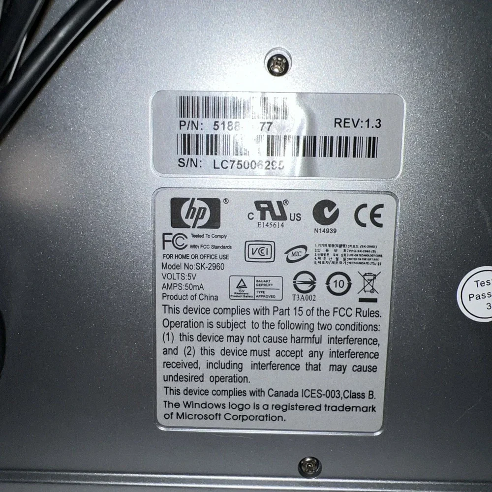 HP SK-2960 With PS/ 2 Connector Multimedia Keyboard Rev. 1.3